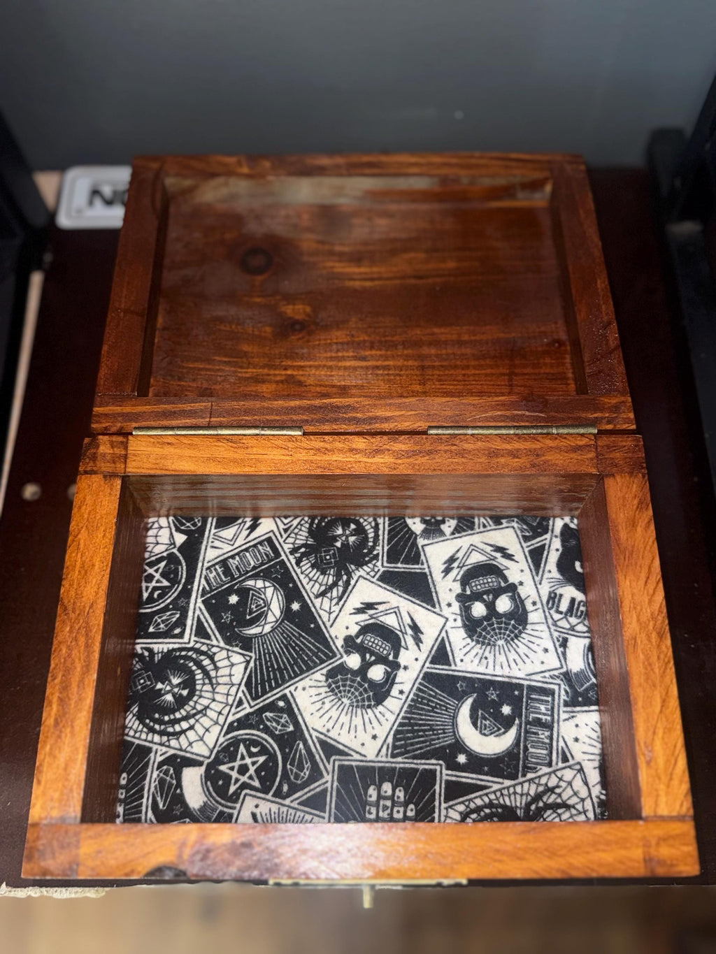 Arcana Wooden Keepsake Box – Laser Engraved Moon & Pentacle Shadow Work Altar Box