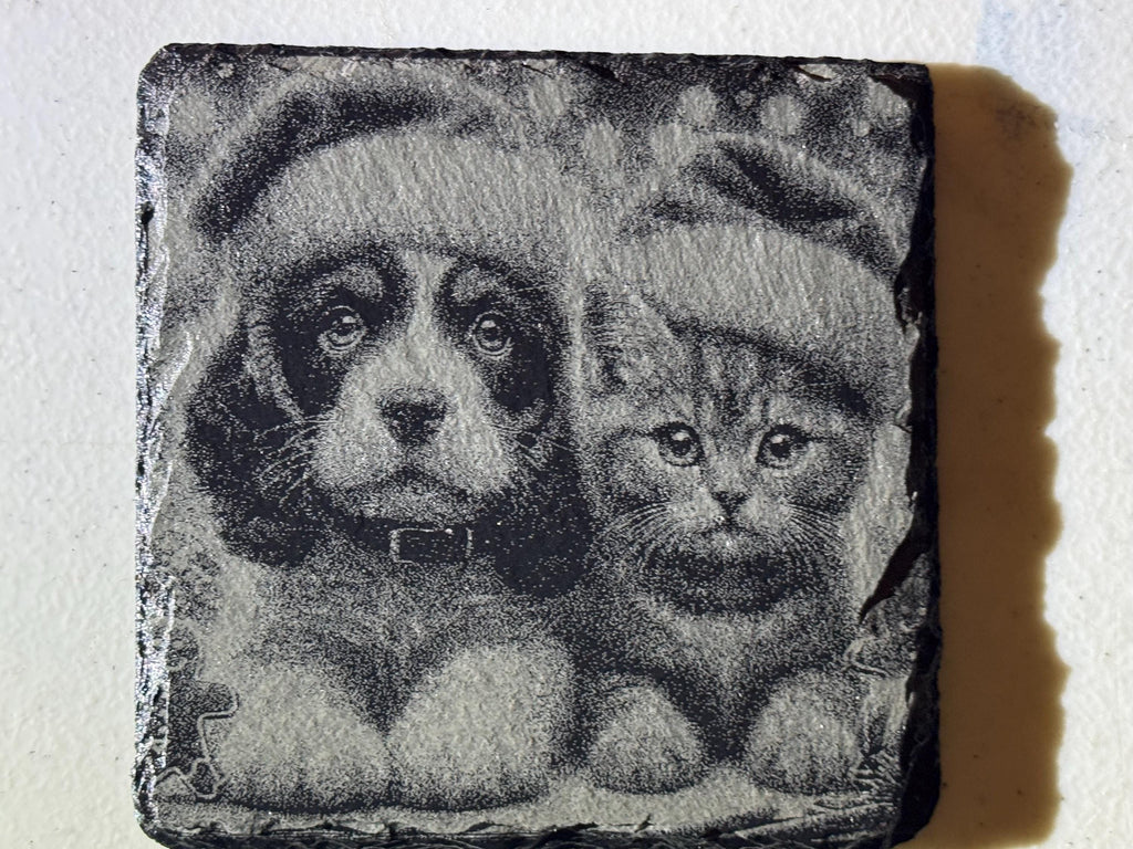 Laser-Engraved Christmas Slate Coasters – Set of 4 | Real Natural Slate | Holiday Home Décor | Handmade Gift Set