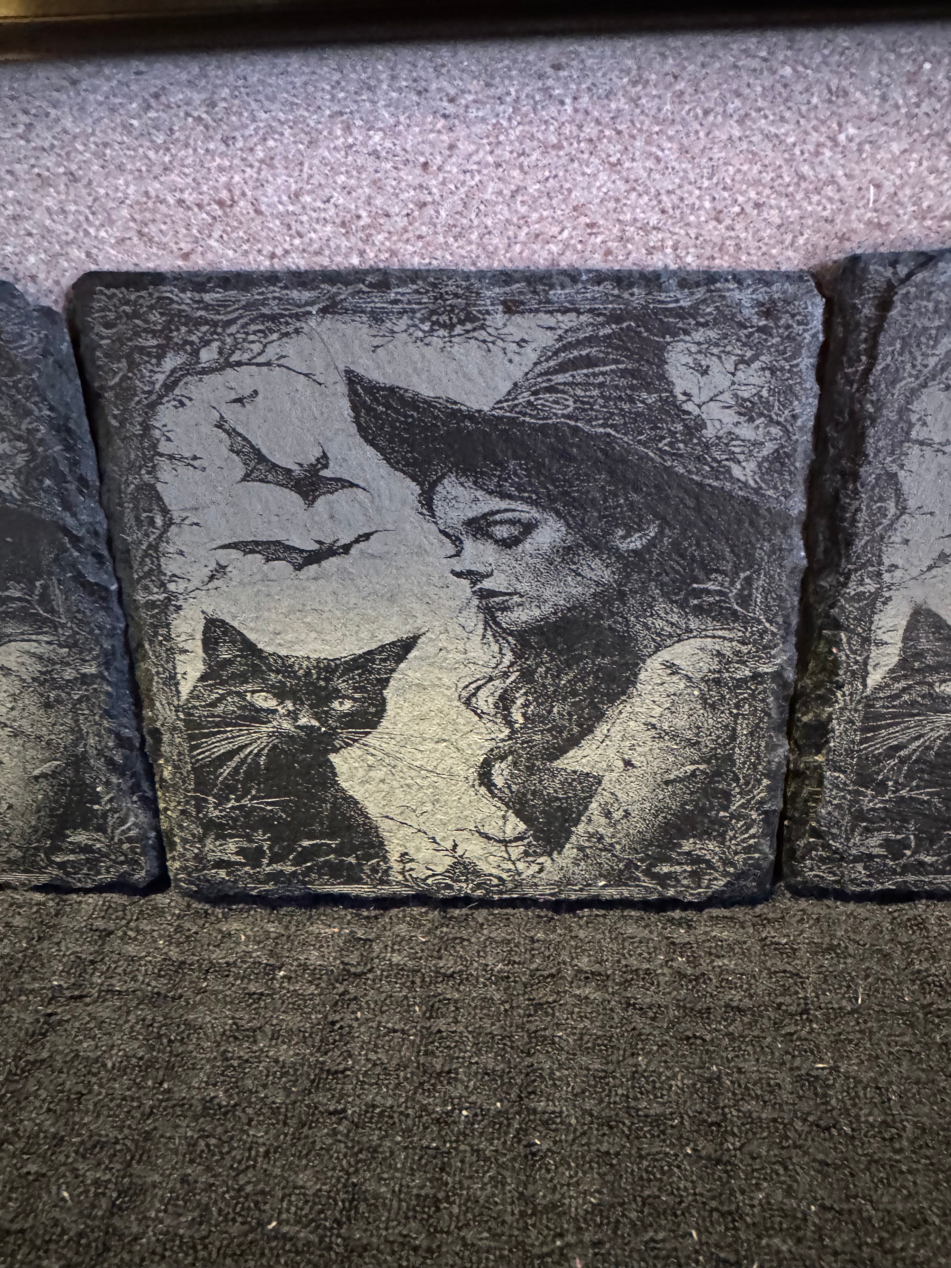 Witchy Coaster Set - Vintage Halloween Cat & Witch Design