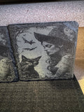 Witchy Coaster Set - Vintage Halloween Cat & Witch Design
