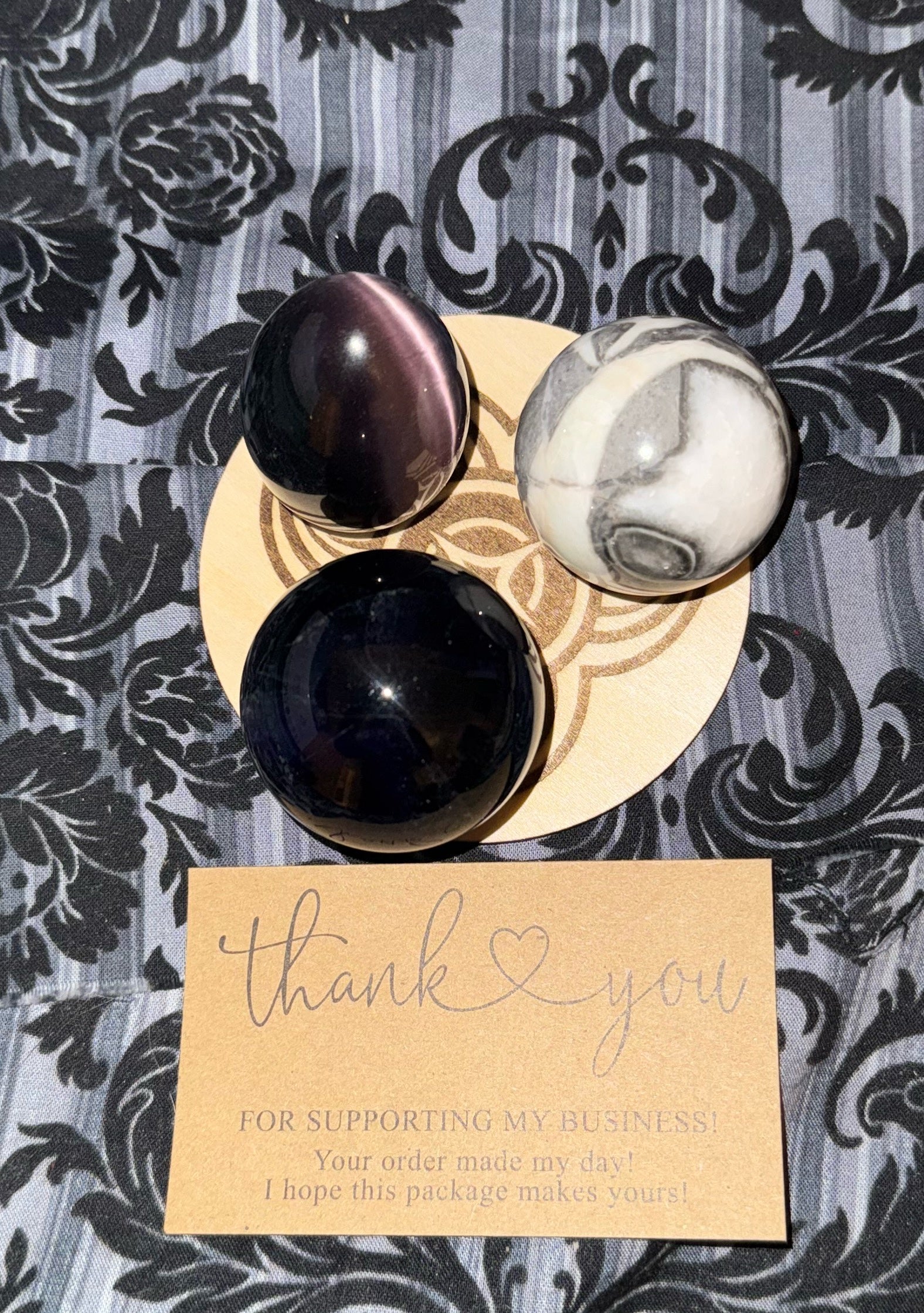 Handcrafted Wooden Sphere Holder - Triple Moon Design