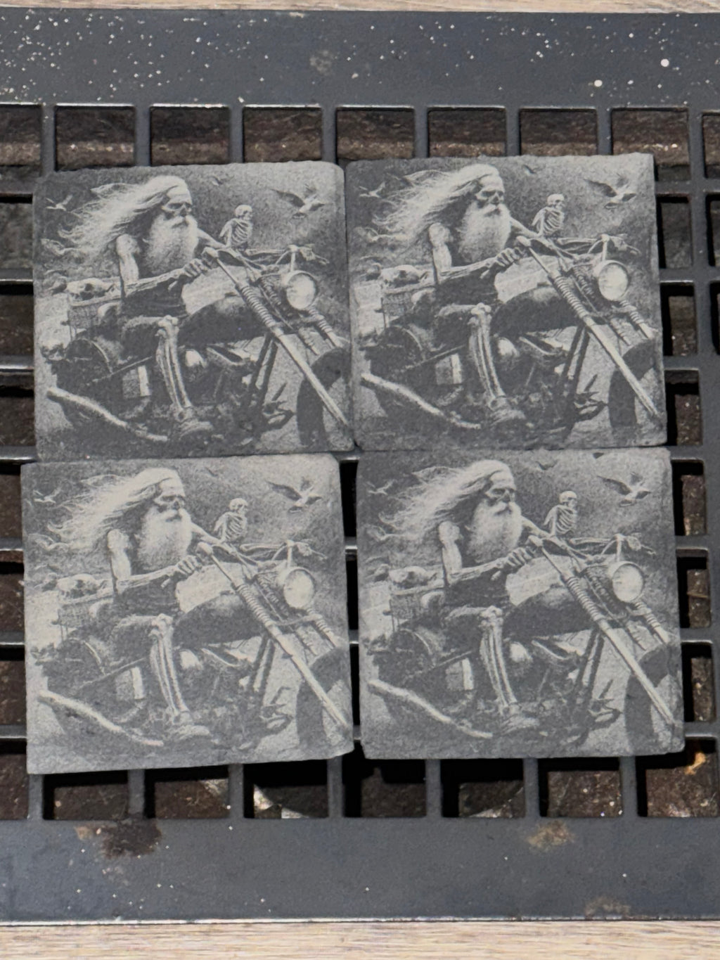 Skeleton Biker Slate Coaster Set – 4 Piece