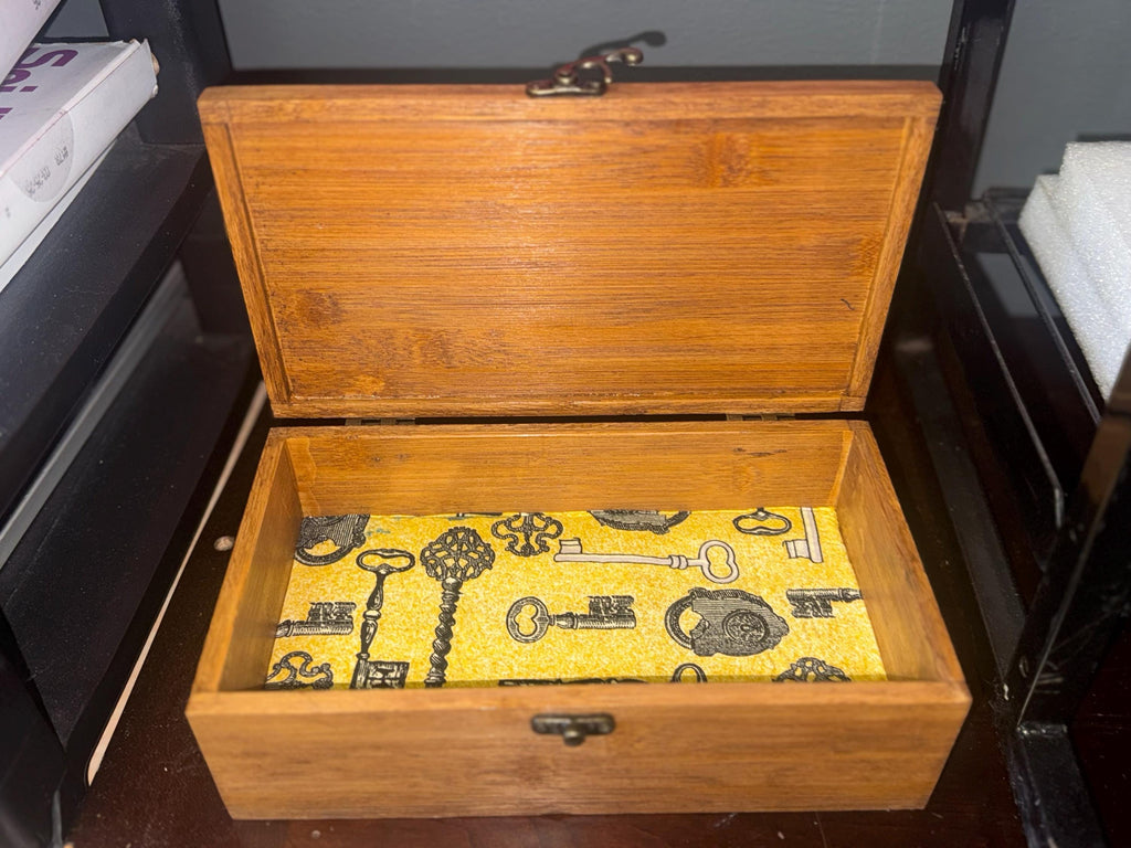 Cipher Wooden Keepsake Box – Puzzle & Key Shadow Work Keepsake Box