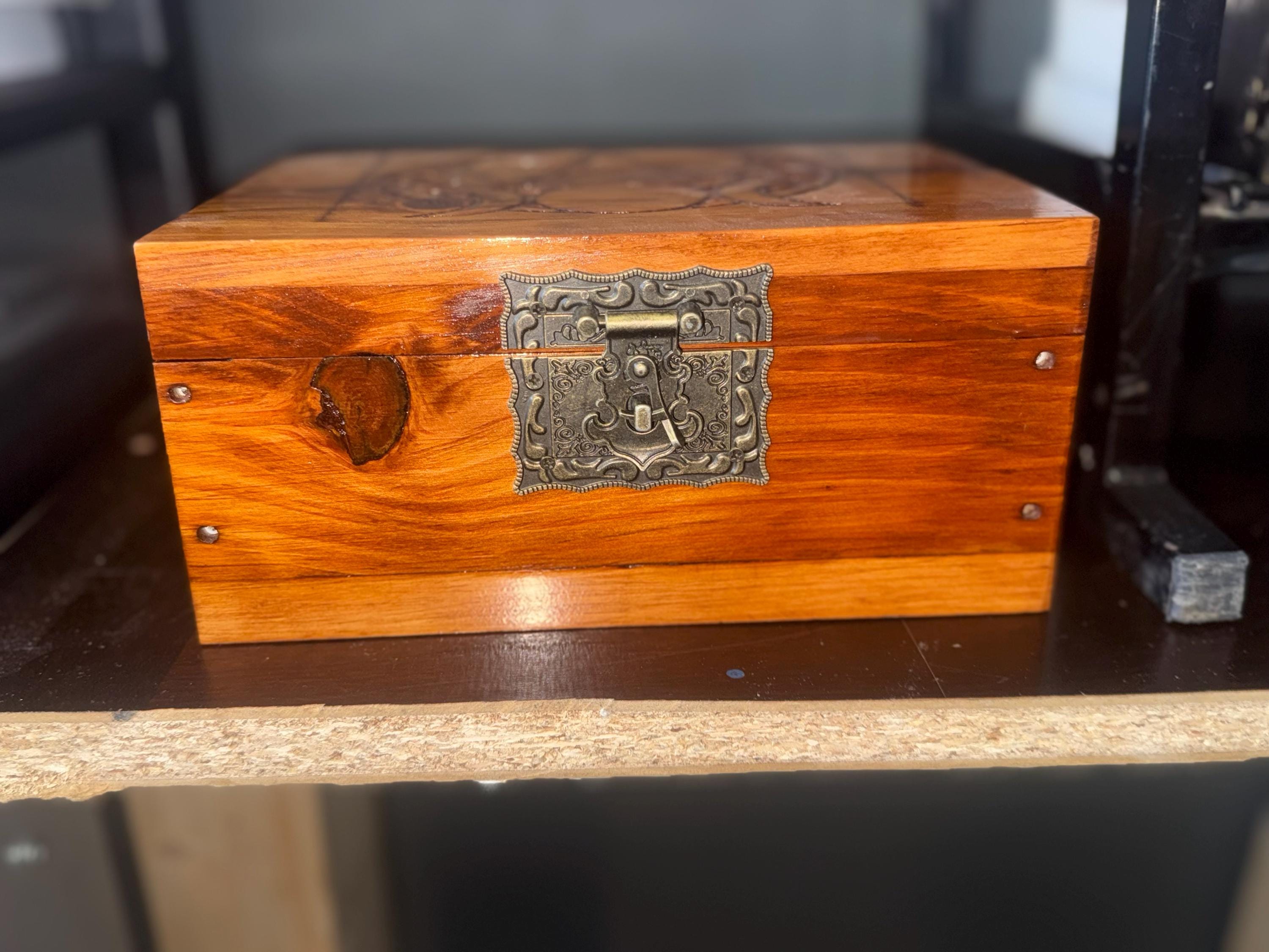 Arcana Wooden Keepsake Box – Laser Engraved Moon & Pentacle Shadow Work Altar Box