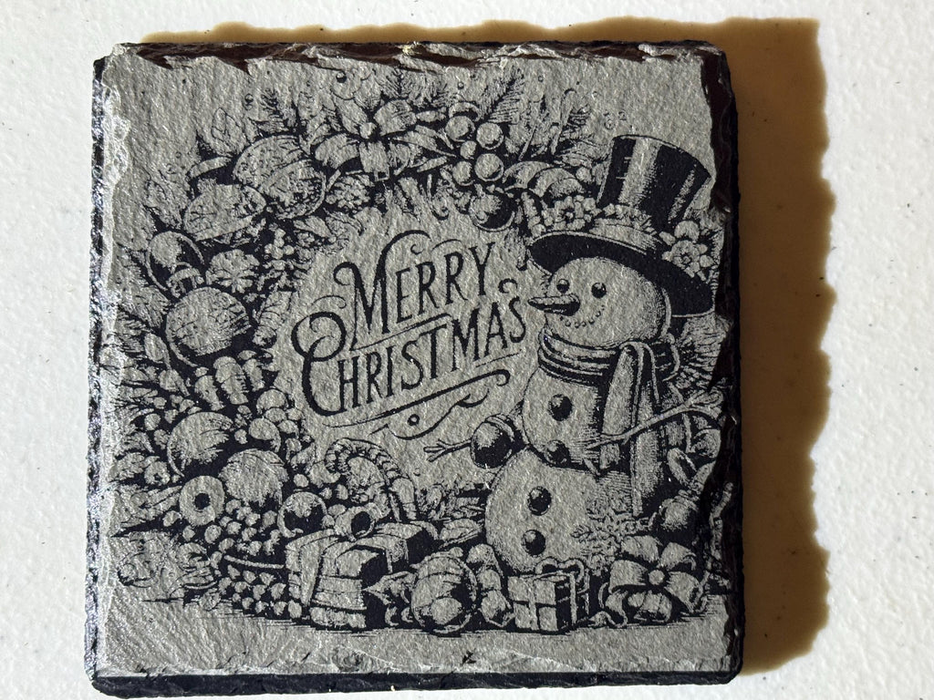 Laser-Engraved Christmas Slate Coasters – Set of 4 | Real Natural Slate | Holiday Home Décor | Handmade Gift Set