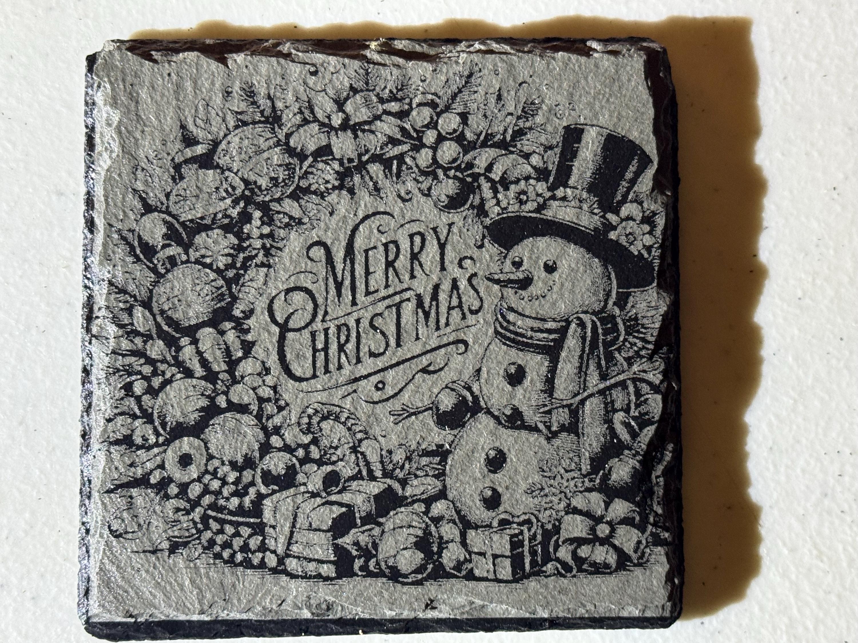 Laser-Engraved Christmas Slate Coasters – Set of 4 | Real Natural Slate | Holiday Home Décor | Handmade Gift Set