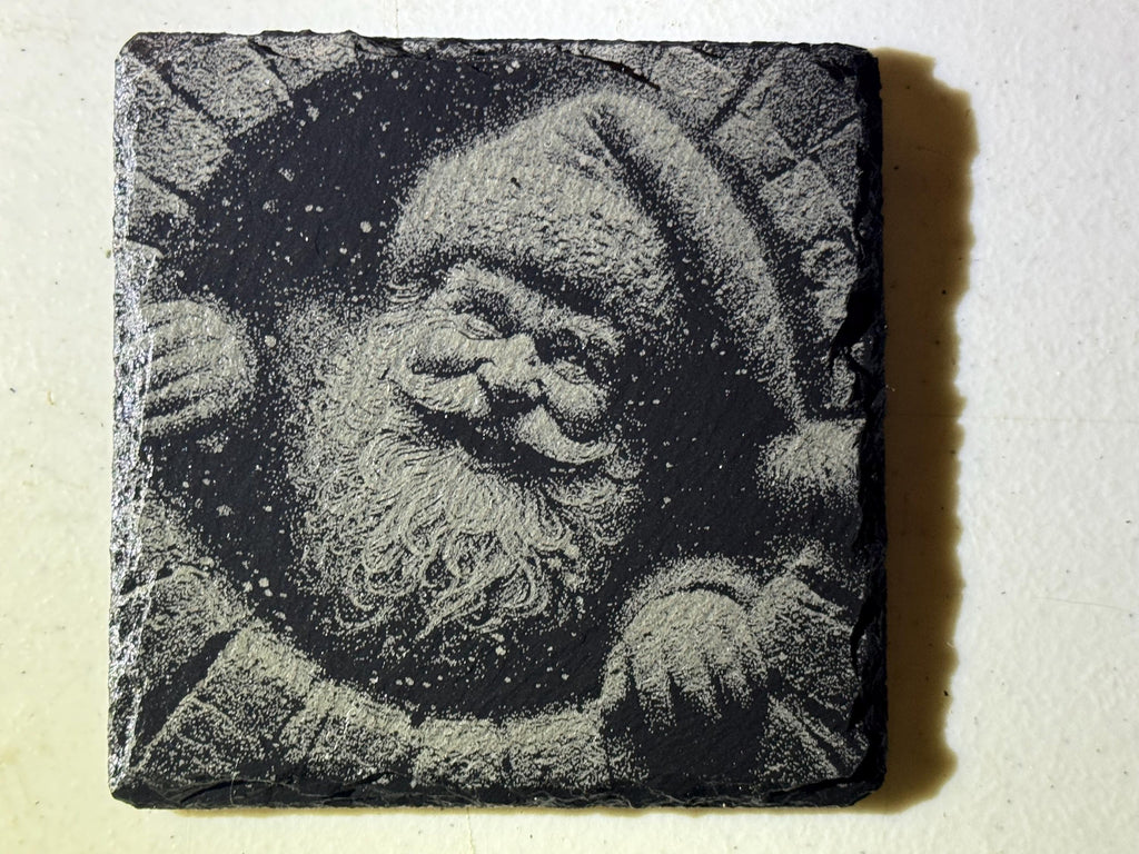 Laser-Engraved Christmas Slate Coasters – Set of 4 | Real Natural Slate | Holiday Home Décor | Handmade Gift Set
