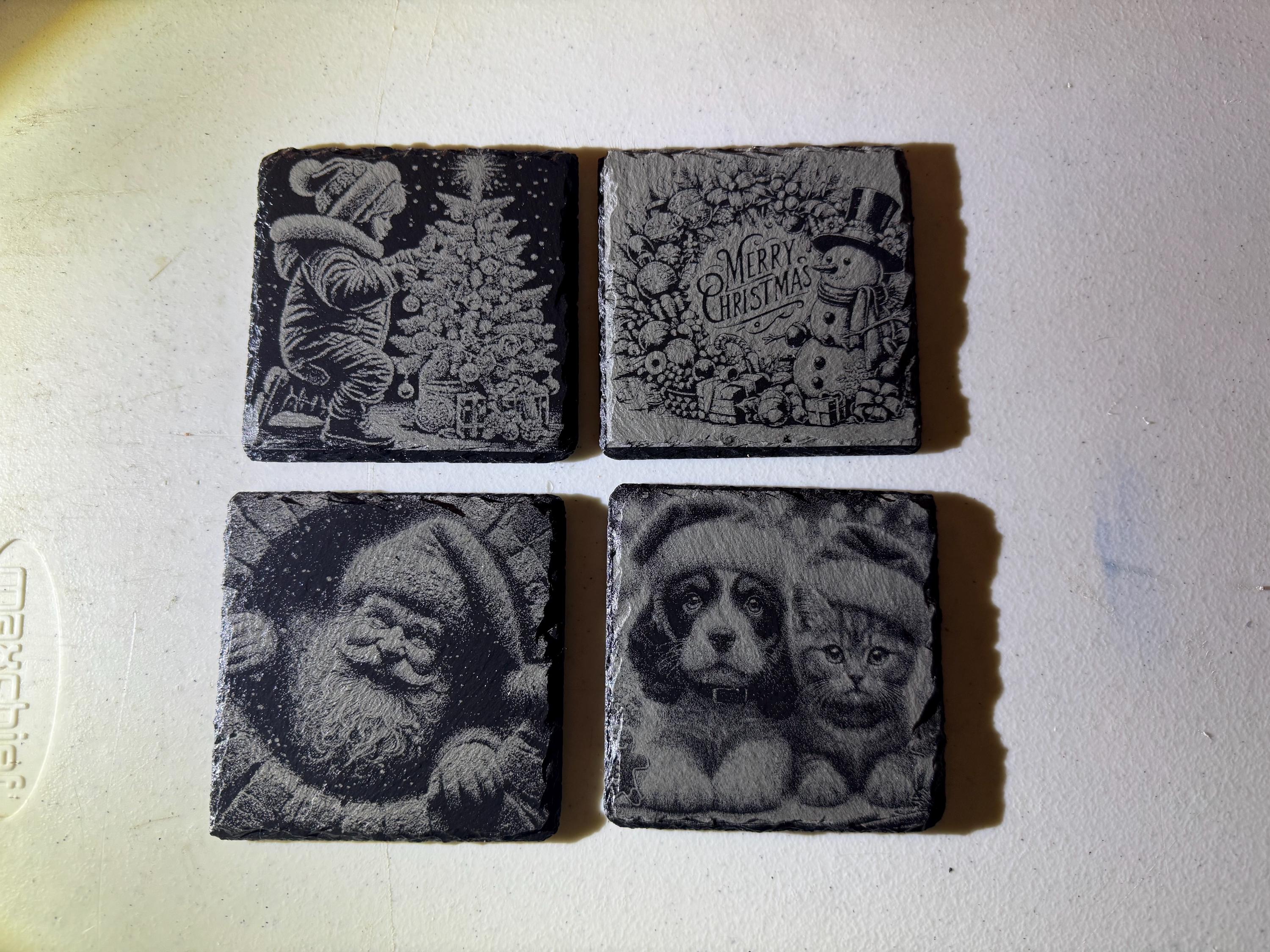 Laser-Engraved Christmas Slate Coasters – Set of 4 | Real Natural Slate | Holiday Home Décor | Handmade Gift Set